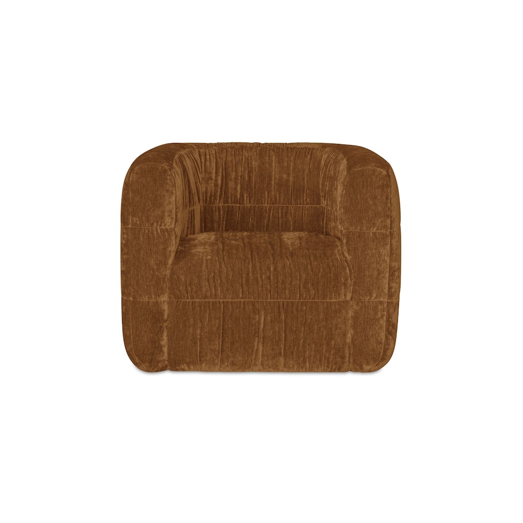 Lumen Accent Chair, Curved Back, Solid Rubber Wood Frame, Textured Chenille, 360 Swivel, Toffee