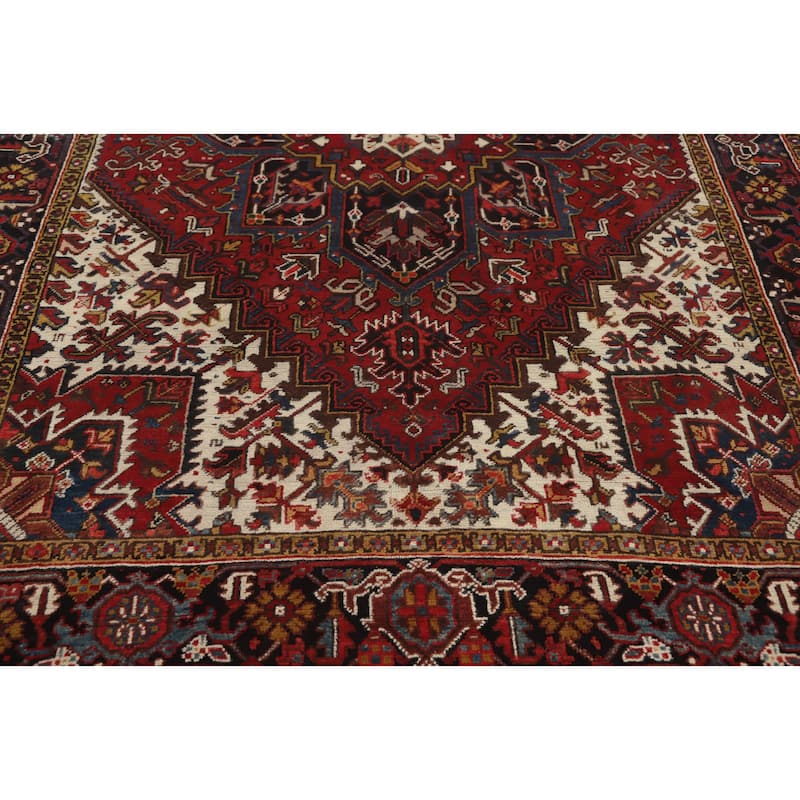 Hand Knotted Oriental 100% Wool Carpet Traditional Medallion Red Heriz Area Rug - 9' 6'' X 7' 0''
