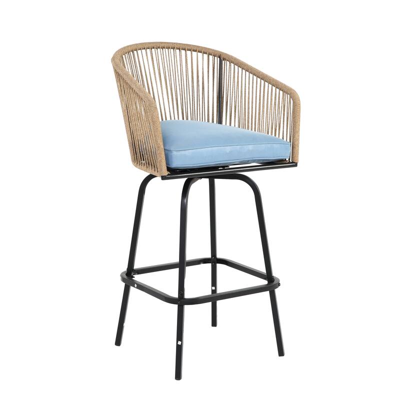 Outdoor Wicker Rattan Barstools with Armrests, Backrest, Set of 2/4