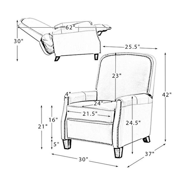 dimension image slide 0 of 3, Gladis Modern Retro Genuine Leather Recliner with Nailhead Trim Set of 2 by HULALA HOME
