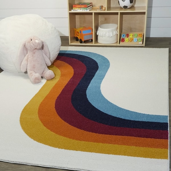 slide 2 of 5, Mod-Tod Caroline Abstract Rainbow Kids Area Rug 3'11" x 5'7" - Cream - Rectangle