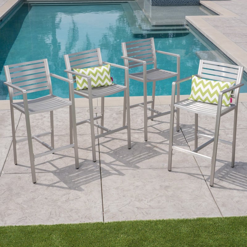 Cape Coral Outdoor Aluminum 30 Inch Barstool (Set of 4) by Christopher Knight Home - Silver
