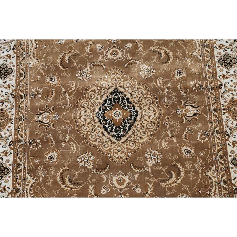 Traditional Brown Floral Oriental Tabriz Area Rug Turkish Carpet