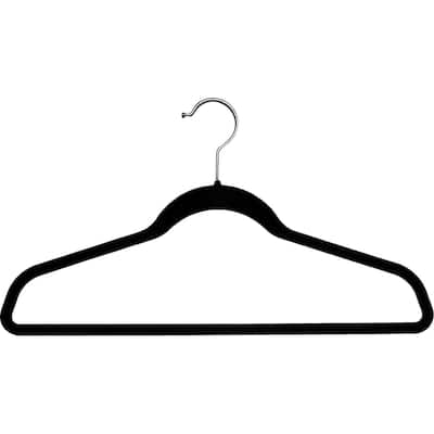 Black Velvet Flocked Slimline Suit Hanger w/Fixed Pant Bar