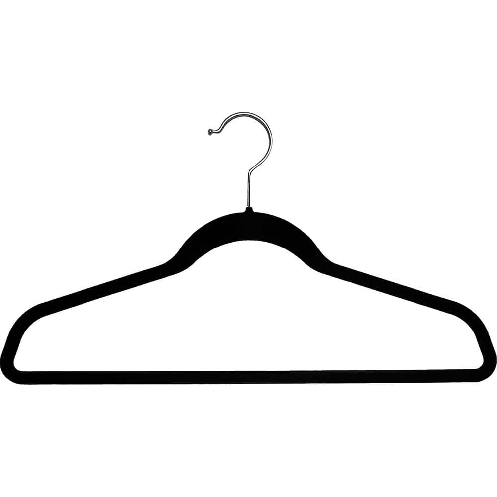 Black Velvet Flocked Slimline Suit Hanger w/Fixed Pant Bar