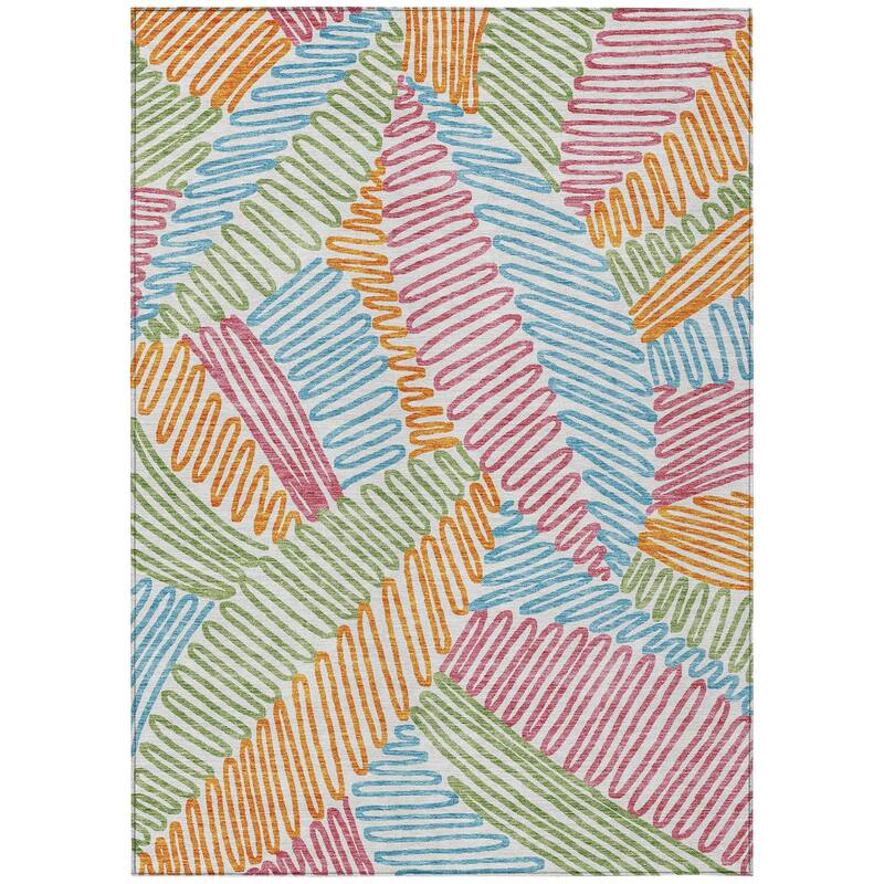 Machine Washable Indoor/ Outdoor Chantille Contemporary Squiggles Rug