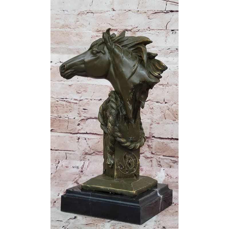 Bronze Horse Head Bust With Rope – Western Equestrian Sculpture