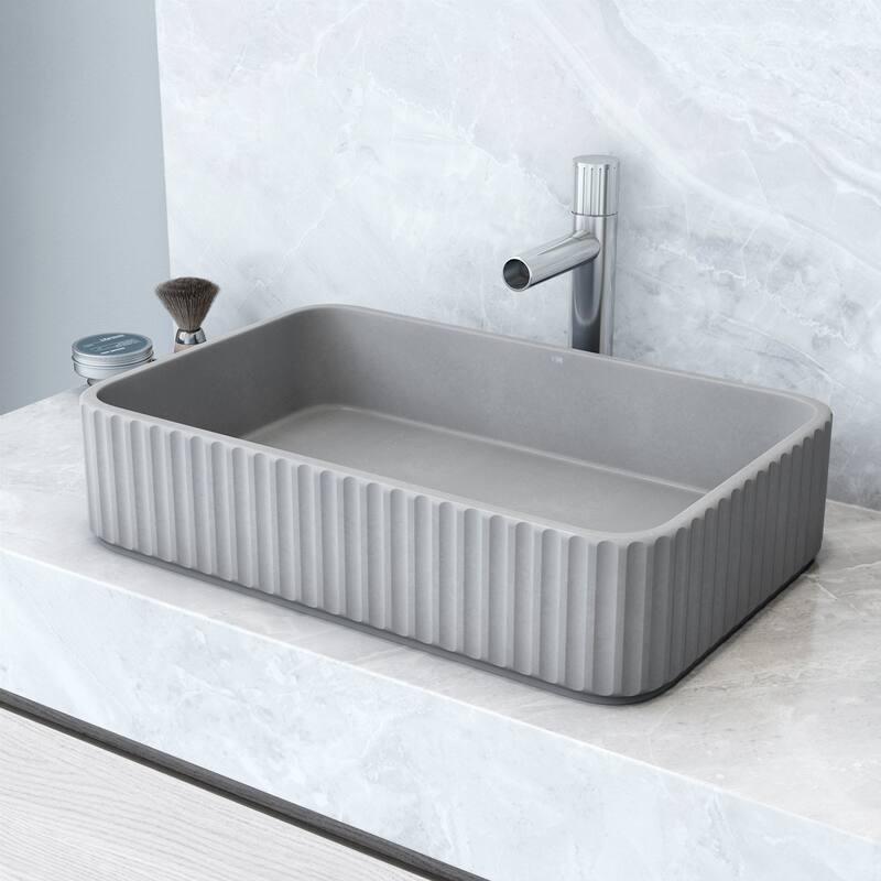 VIGO Windsor 21"L x 14"W Concrete Vessel Sink and Ashford 11"H Faucet Set - Chrome