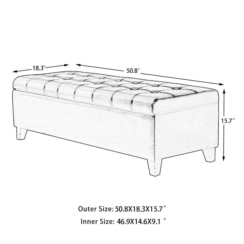 Adeco 50" Bonded Leather Storage Ottoman Bench
