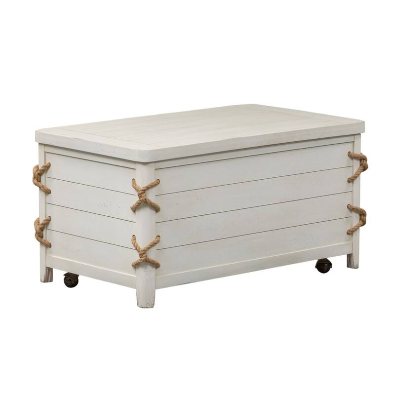Dockside White Storage Trunk with Cedar Lining, Rope Accents, Wheeled