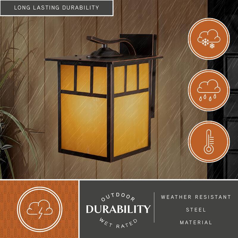 Mission 1 Light Bronze Rectangle Outdoor Wall Lantern Honey Glass - 9-in W x 12.5-in H x 11-in D