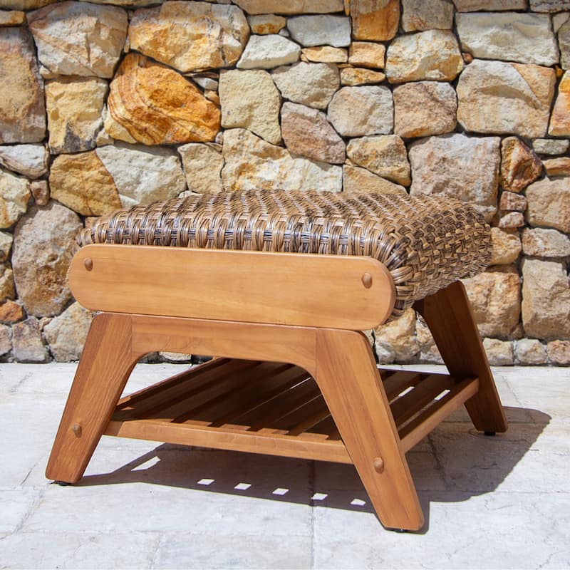Cambridge Casual Camden Teak Outdoor Ottoman with Padded Woven Seat and FREE Patio Cover