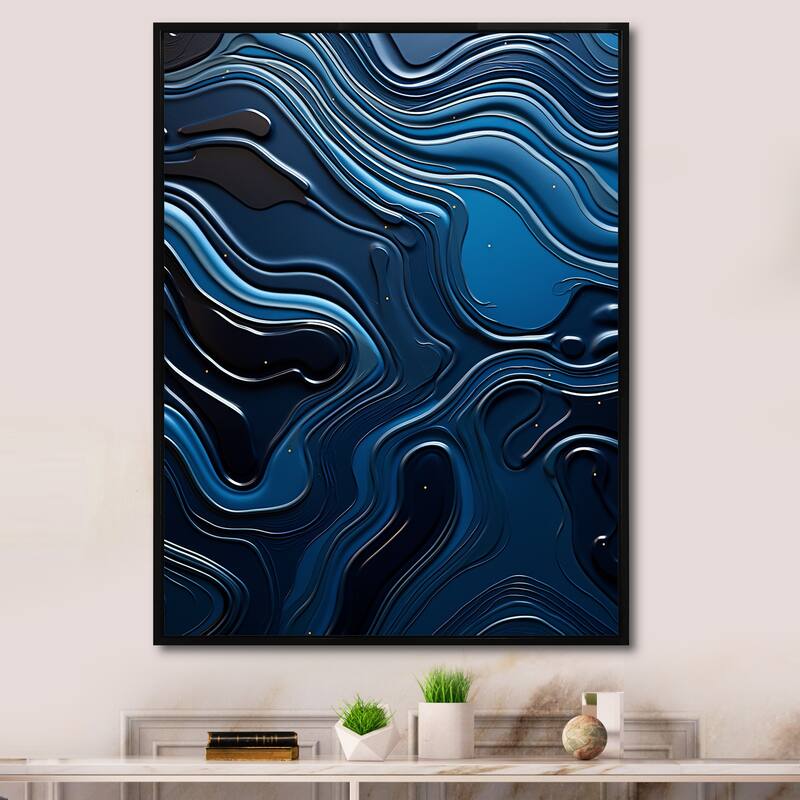 Designart "Dreamy Blue Ristretto Reverie " Abstract Shapes Framed Canvas Art Print - 16 in. wide x 32 in. high - Black
