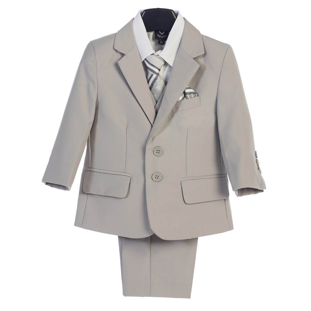 Shop Boys Light Gray Jacket Vest Pocket Square Tie Shirt Pant 5 Pc