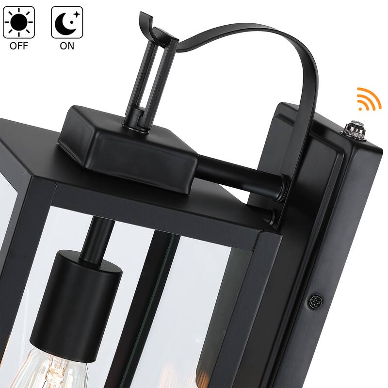 1-Light Matte Black Outdoor Wall Lantern Sconce with Dusk to Dawn