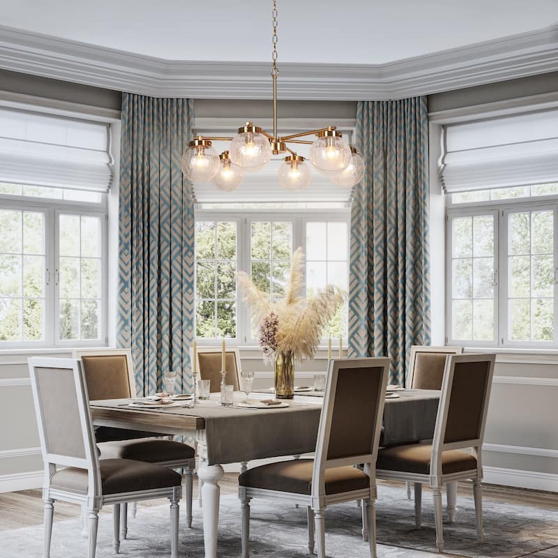 Bola Modern Gold 6-Light Globe Glass Wheel Chandelier for Dining Living Room - D 28" x H 18"