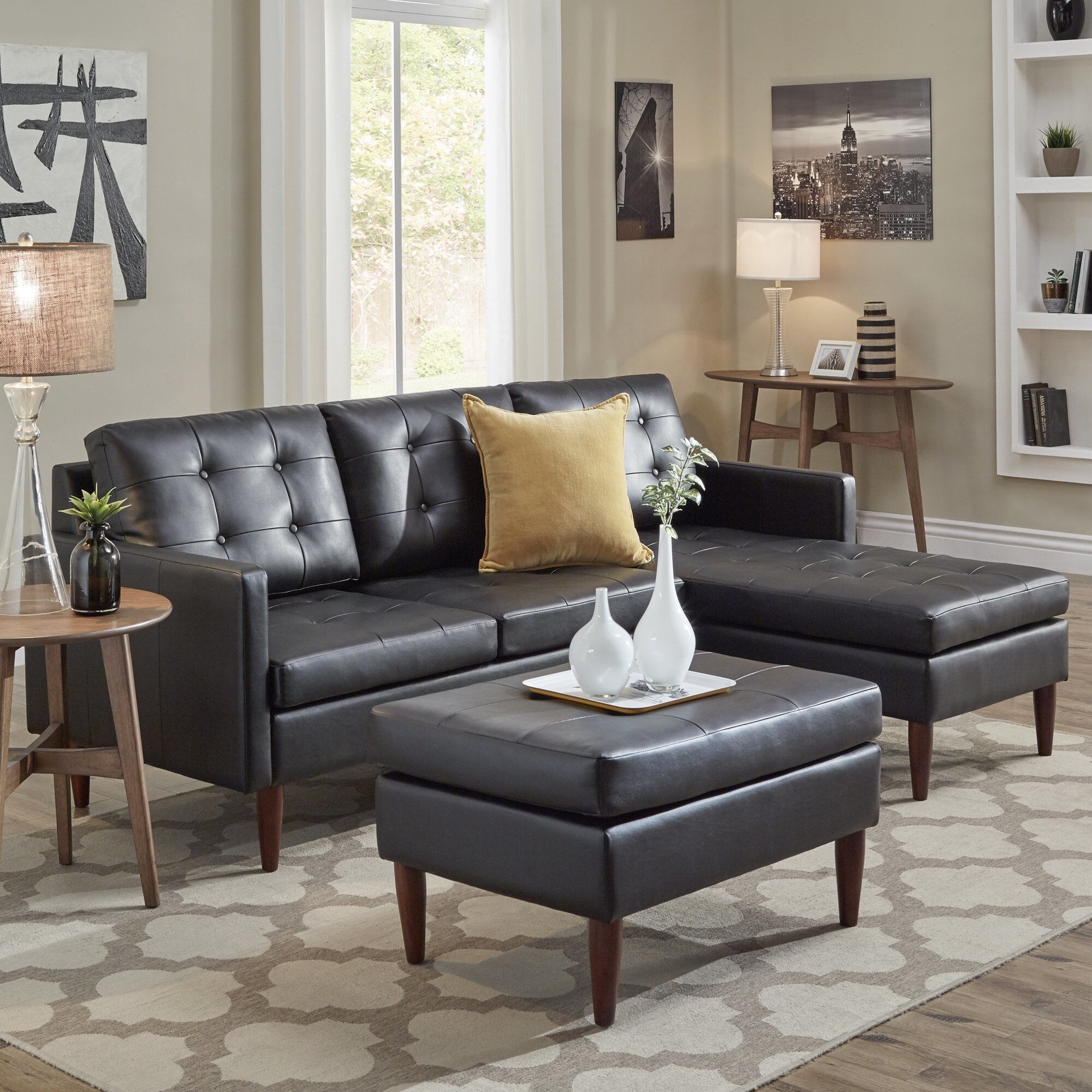 Shop Shawna Black Leather Gel Sectional With Chaise By Inspire Q