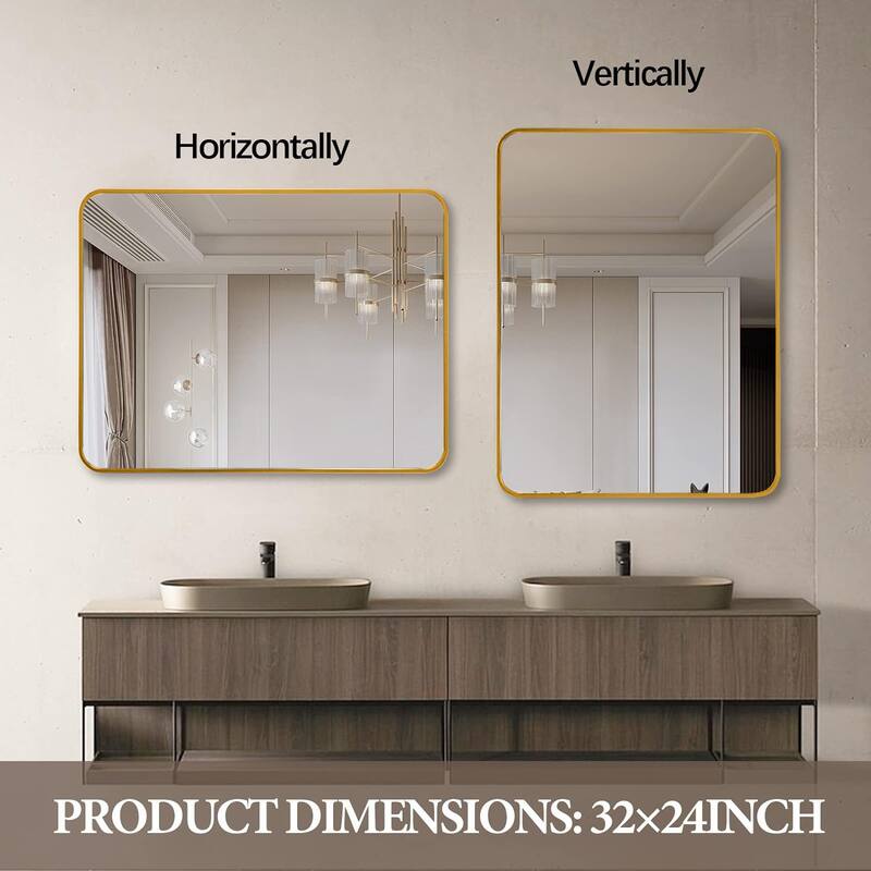 24x32 Inch Silver Metal Framed Rectangular Bathrrom Mirror for Wall
