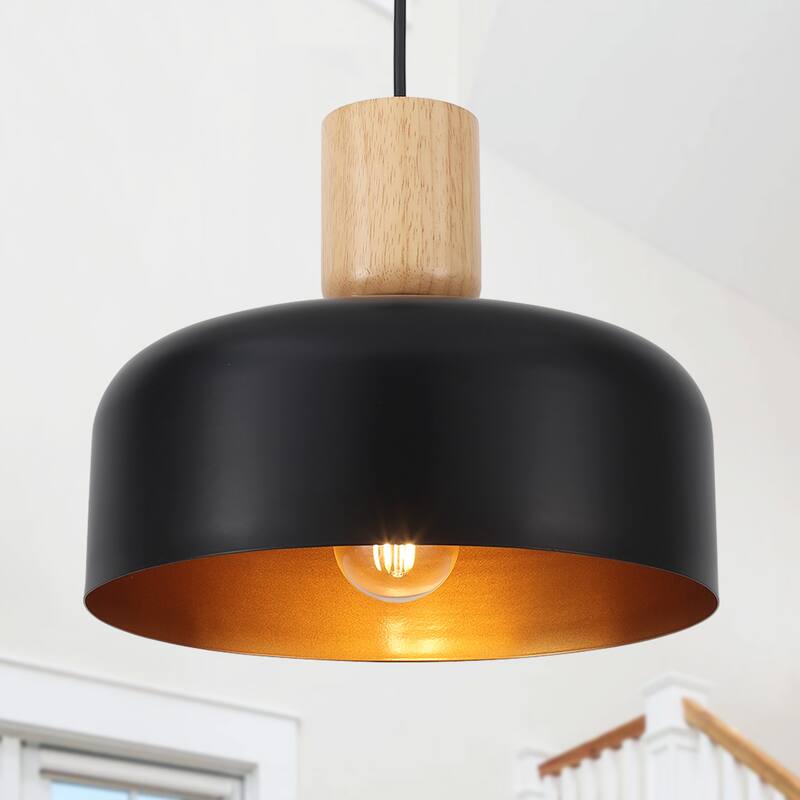 1-Light Industrial Pendant Light with Metal Shade for Bedroom Dining Room Kitchen - Black