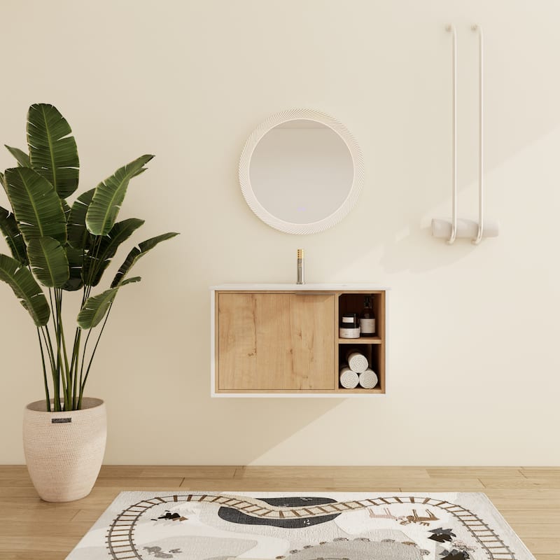 Malwee 24"/30" Floating Bathroom Vanity, Wall Mounted Bathroom Vanity with Ceramic Sink,Soft Close Door and Shelf