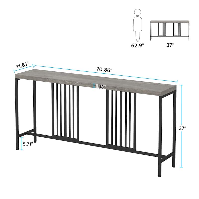 70.9 Inch Sofa Console Table with Open Storage Shelf, Industrial Narrow Extra Long Sofa Tables Entry Table Behind Couch Table