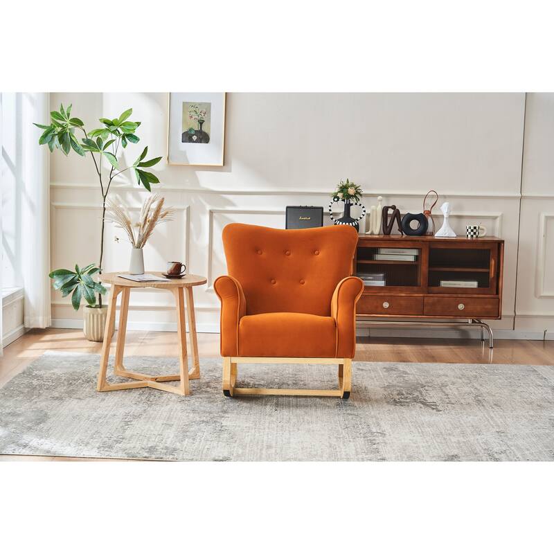 Velvet Nursery Rocking Chair with High Back