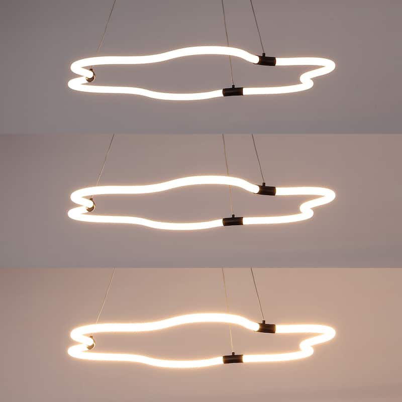 Vara 31.5" Contemporary Minimalist Metal/Acrylic Adjustable Dimmable Cloud Integrated LED Chandelier, by JONATHAN Y