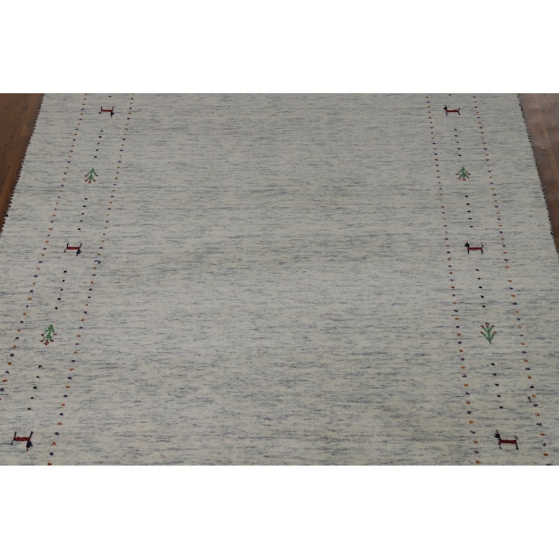 Hand Knotted Oriental 100% Wool Carpet Tribal Animal Pictorial Beige & Ivories Gabbeh Area Rug - 7' 10'' X 5' 2''