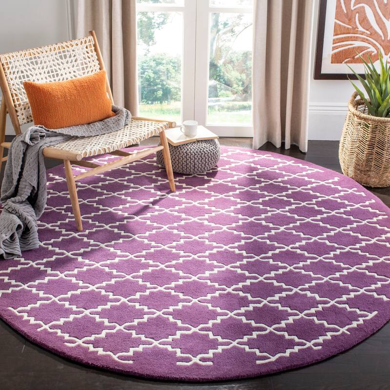SAFAVIEH Handmade Chatham Slavna Modern Moroccan Wool Rug - 7' Round - Purple/Ivory