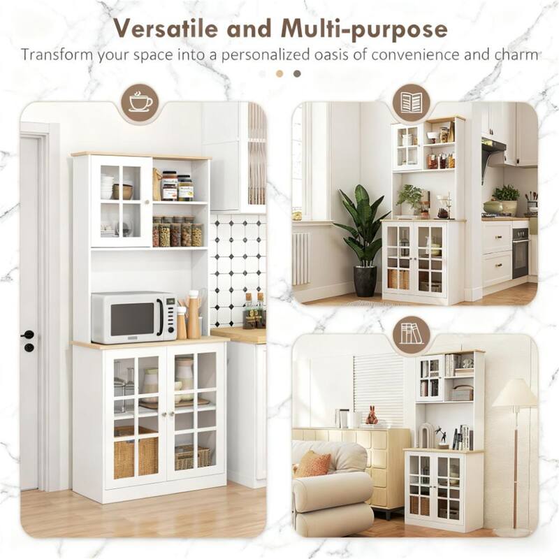 Freestanding Kitchen Pantry Cabinet with Hutch