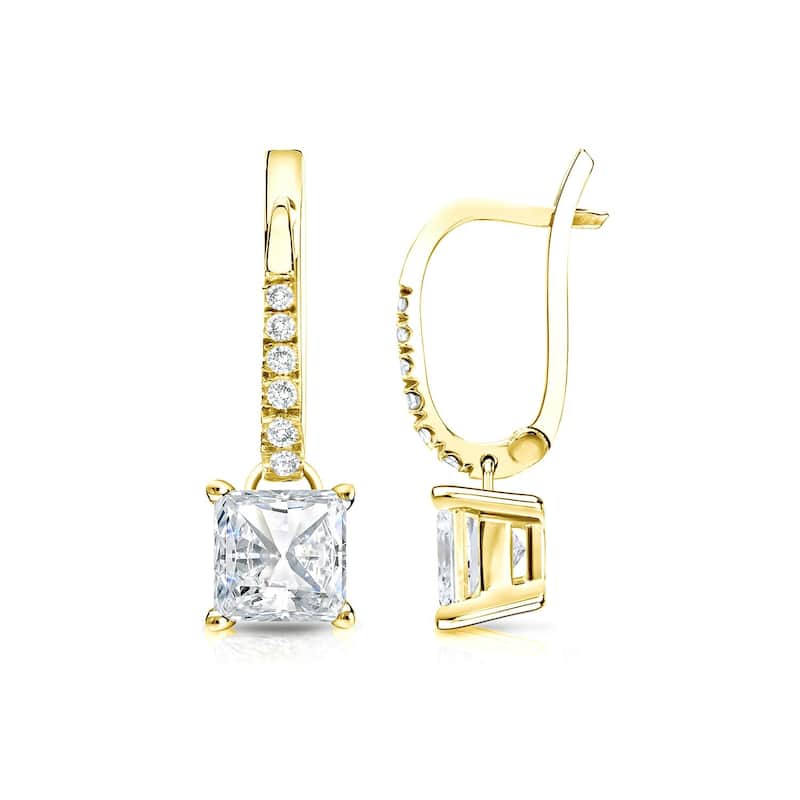 Auriya 14k Gold 1 1/4ct TDW Princess Cut Diamond Dangle Earrings by Auriya (H-I, SI1-SI2) - Yellow
