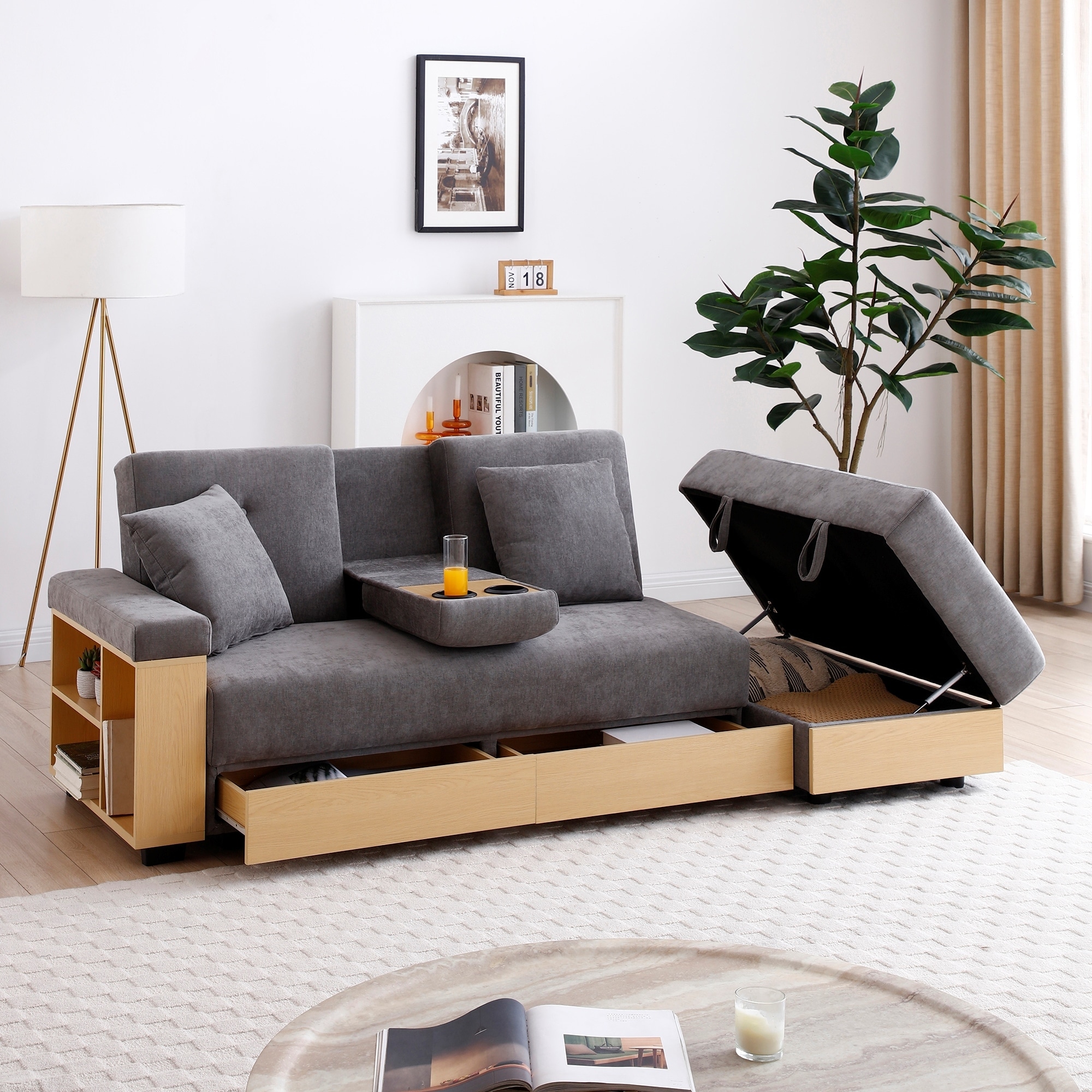 Grey sofa bed with storage hotsell