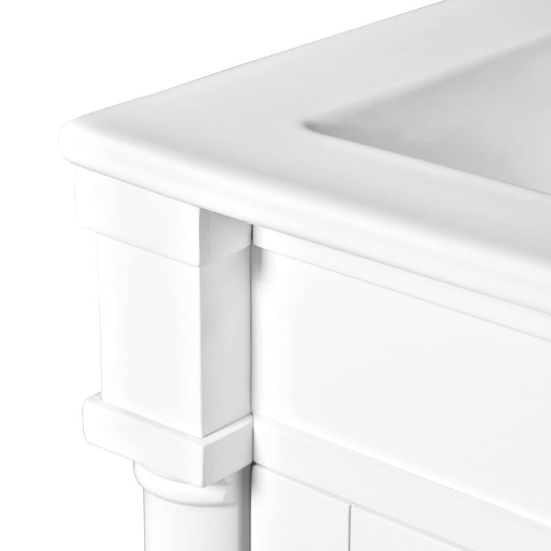 Retro Compact Bathroom Vanity Cabinet Simple Freestanding Single Sink Cabinet with Adjustable Shelf and Black Metal Pull