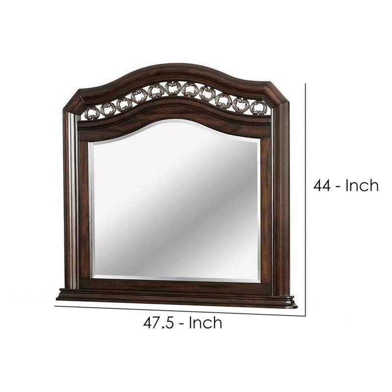 Wall Mirror with Camelback Top Wooden Molded Frame, Espresso Brown