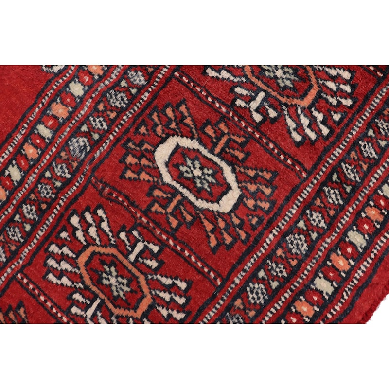 Tribal Bokhara Barajas Red/Rust Hand Knotted Wool Rug - 4'1'' x 6'4''