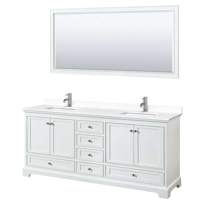 Wyndham Collection Deborah 80" Free Standing Double Basin Vanity Set - White / White Cultured Marble Top / Polished