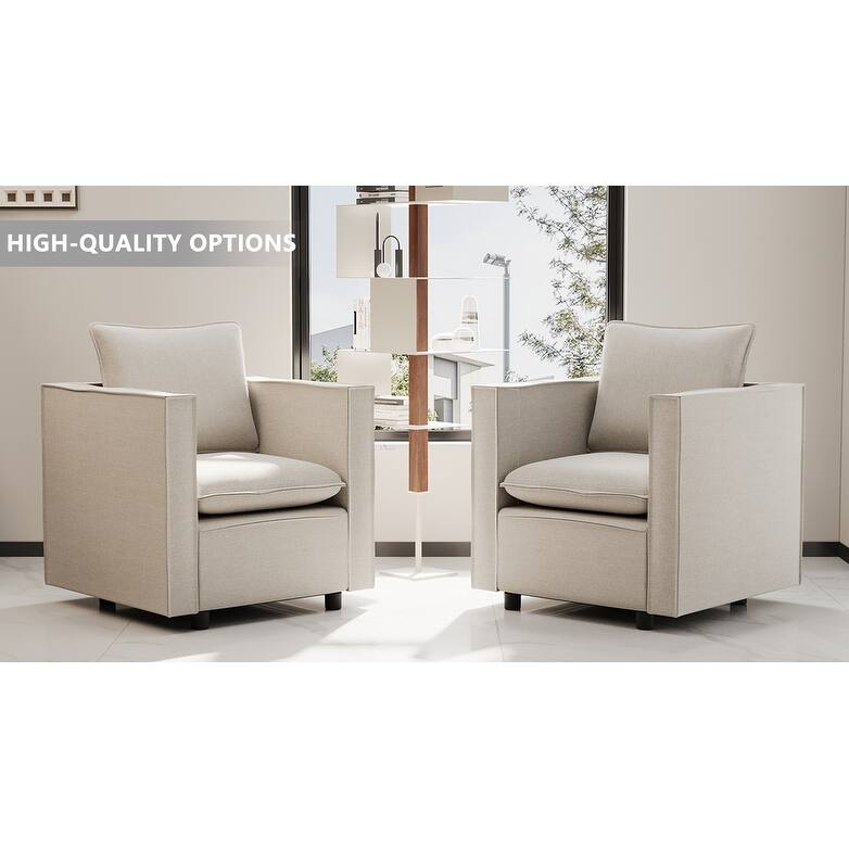 Beige Linen Decorative Sofa Chair Set of 2, Comfortable for Bedroom/Corner/Reading Room