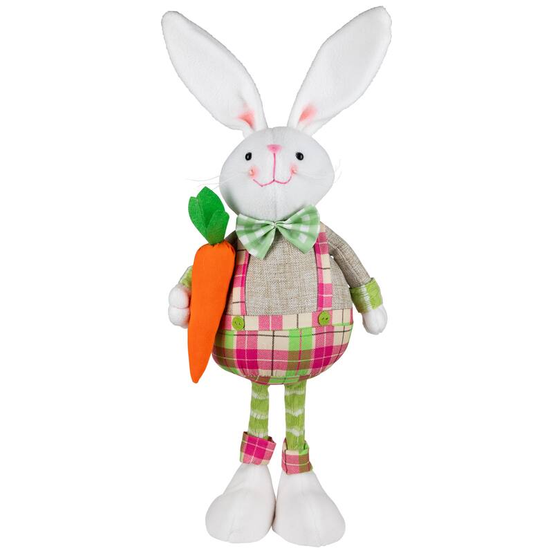 Bunny Rabbit Figurines with Easter Sign Spring Decorations - 19" - Pink and Green - Set of 2
