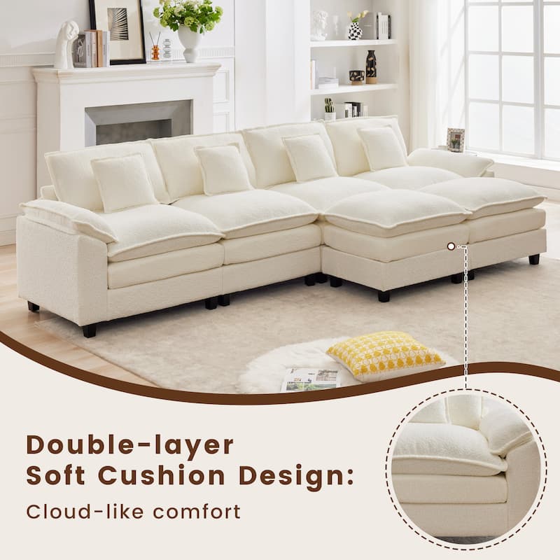 Modular Chenille Sectional Sofa with Ottomans, Deep Seat, Wide Padded Armrests, 2-Seat / 3-Seat / 4-Seat Options