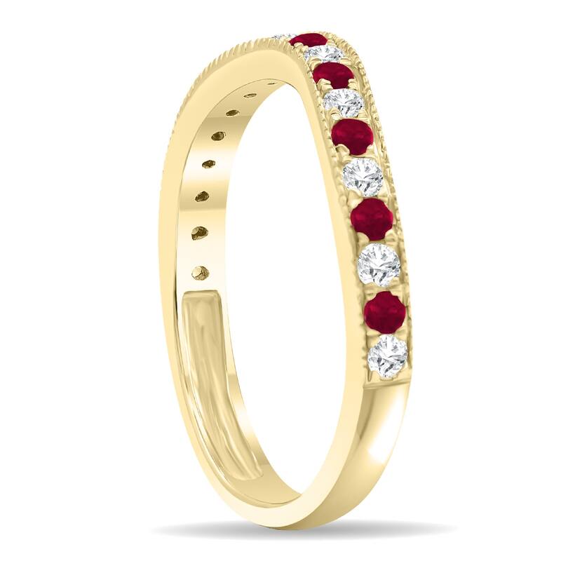 Ruby and Diamond Channel Set Wedding Band in 10K Yellow Gold