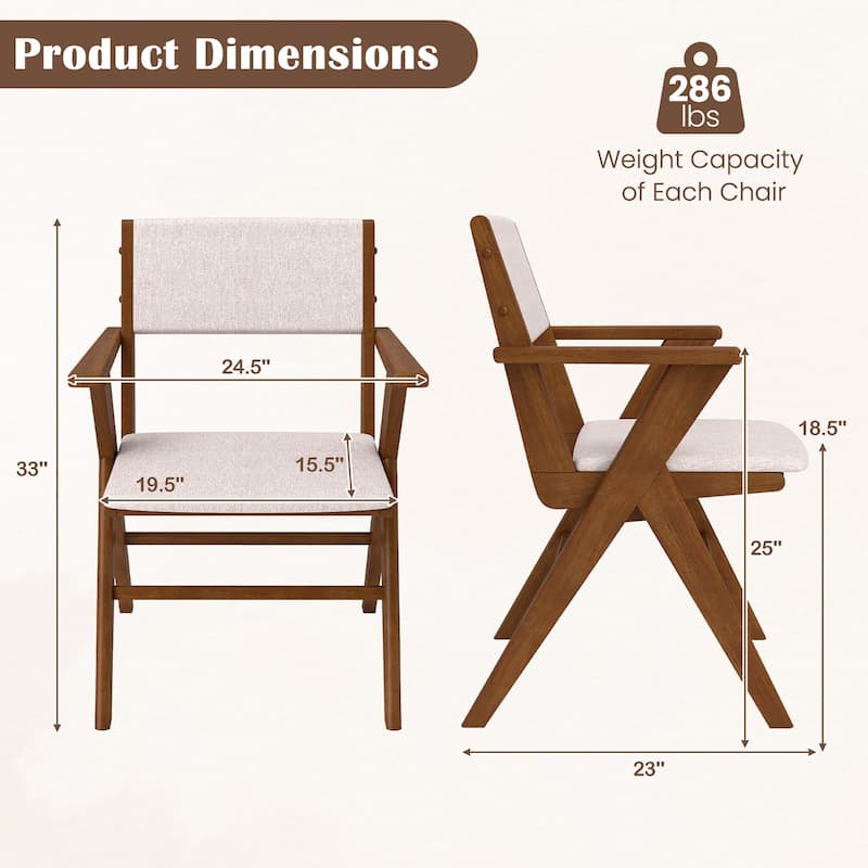 Gymax Wooden Dining Chair Set of 2 w/ Rubber Wood Frame Padded Seat &