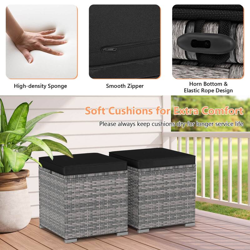 Costway 2PCS Patio Rattan Ottomans Seat Side Table Storage Box - See Details