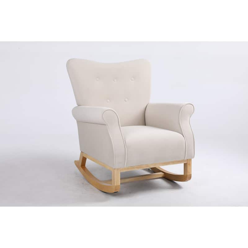 Baby Room High Back Rocking Chair Nursery Chair , Comfortable Rocker Fabric Padded Seat ,Modern High Back Armchair