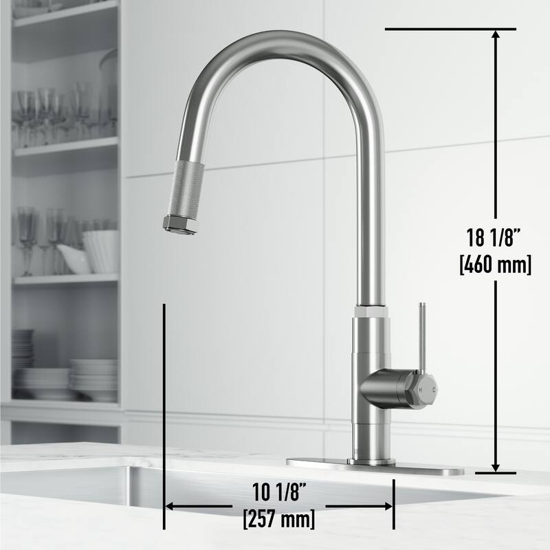 VIGO Hart Arched 18" H Single Handle Pull-Down Kitchen Faucet