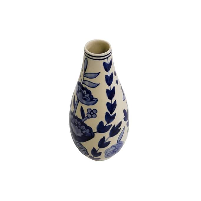Home&Manor Ceramic Slim Vase White/Blue