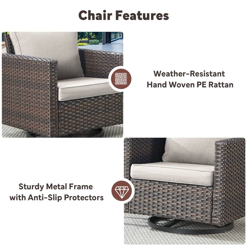 4 Pieces Fire Pit Table with Sofa Swivel Chair Set