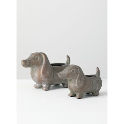 Sullivans Set of 2 Dachshund Planter 5.5"H & 4.5"H Brown