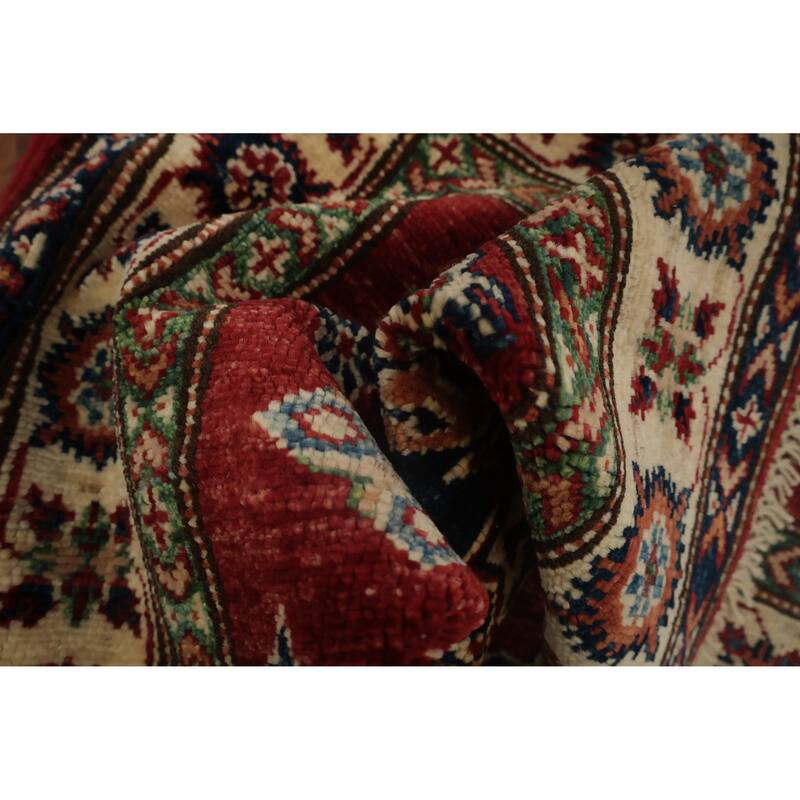 Hand Knotted Oriental 100% Wool Carpet Traditional Tribal Red Super Kazak Area Rug - 5' 0'' X 2' 11''