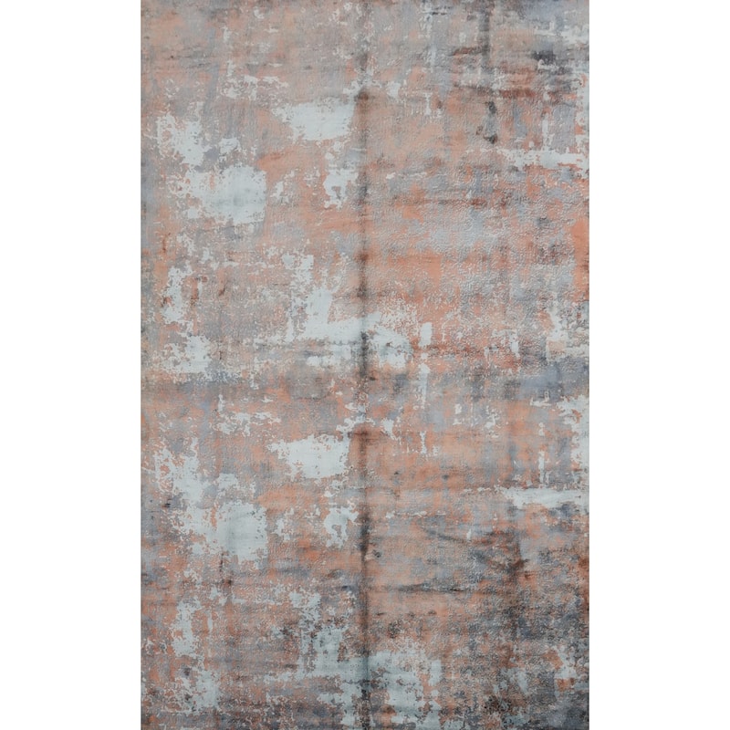 Hand Knotted Oriental Viscose Silk Carpet Modern Pictorial Multi-Colored Abstract Area Rug - 9' 11'' X 6' 5''