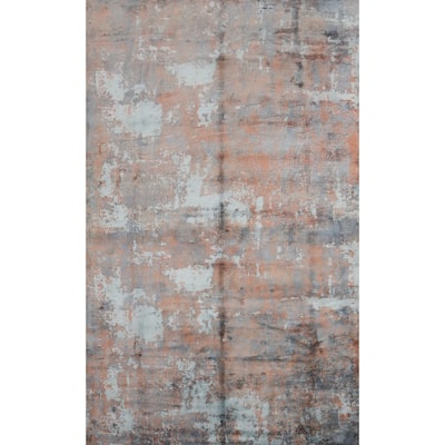 Hand Knotted Oriental Viscose Silk Carpet Modern Pictorial Multi-Colored Abstract Area Rug - 9' 11'' X 6' 5''